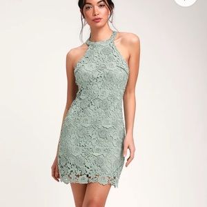 LULUS Love poem LIGHT GREY lace mini dress! WORN ONCE☑️